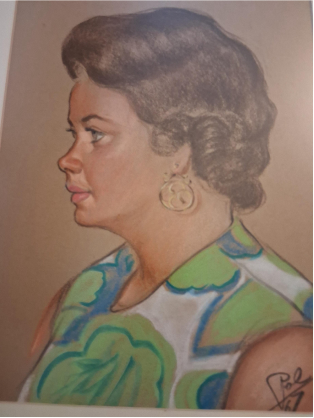 Vintage pastel portrait mcm signed - Picture 2 of 3